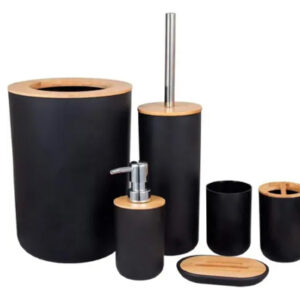 kit de baño negro con madera