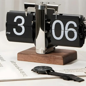 Reloj Mesa Retro Flip Clock Mecanico Base Madera Hogar