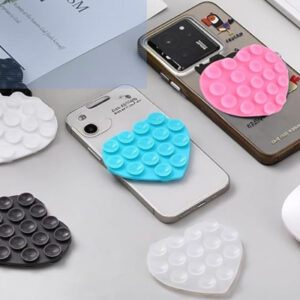 Soporte Adhesivo Silicona Sopapas para Celular Corazon Negro / Rosa